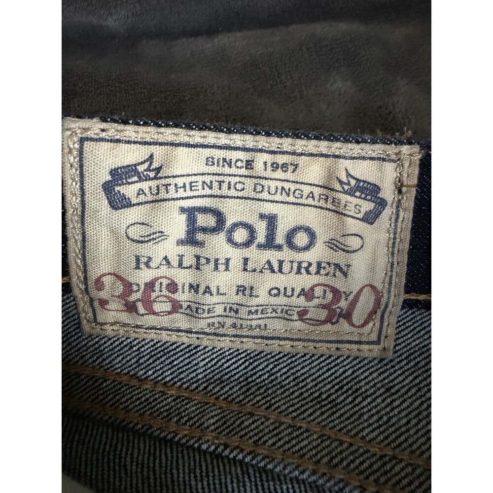 Polo Ralph Lauren R154SD Slim Straight Jeans 36x30 Dark Denim RL Leather Patch - Picture 7 of 14